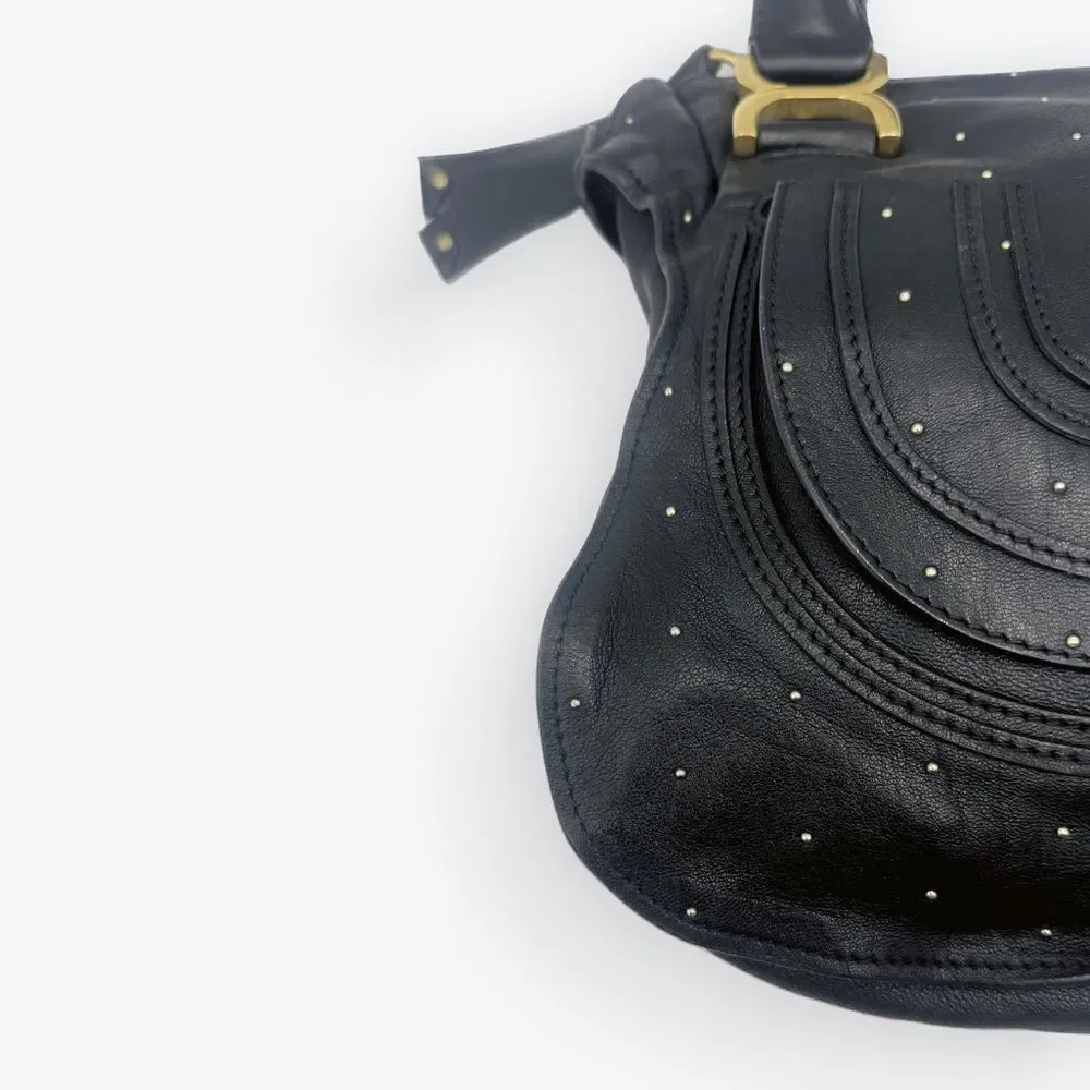 Chloe Medium Black Leather Studded Marcie Convertible 2way Satchel Ltd Edition